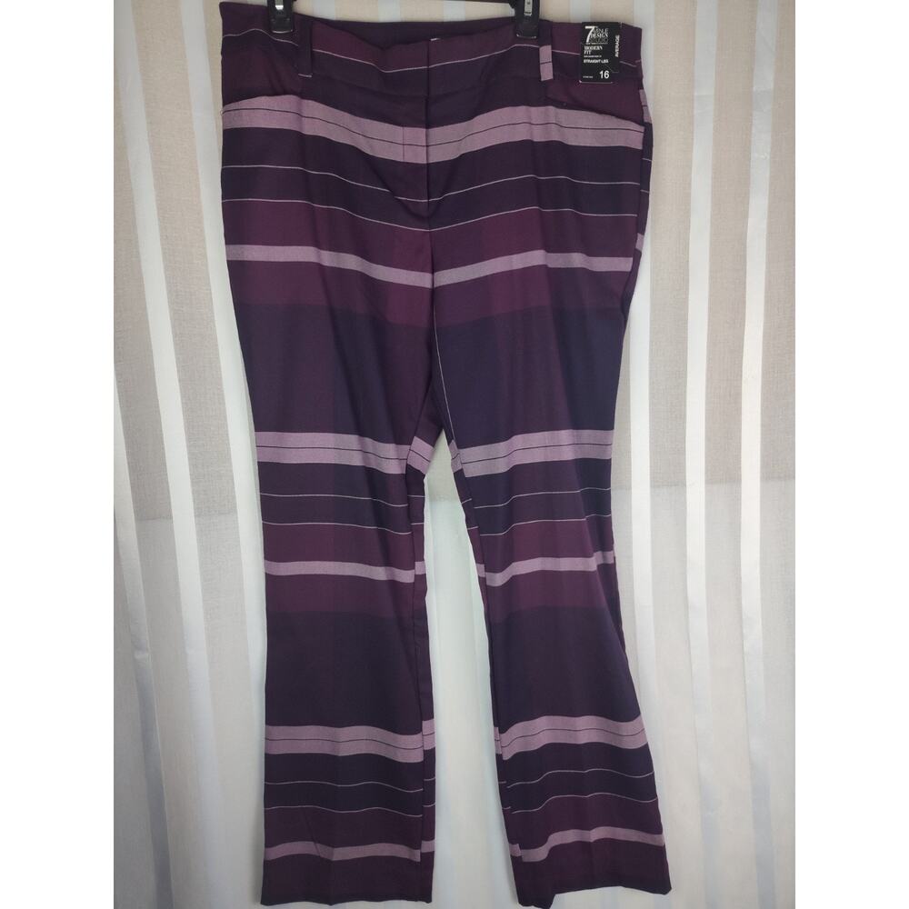 NWT 7th Ave Sz 16 Stretch Business Career Purple Horizontal Lines Modern Fit